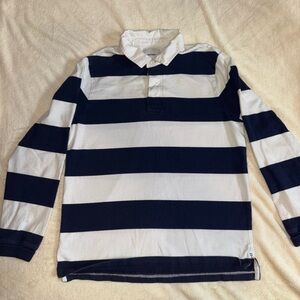 Navy and White Striped Long Sleeve Polo Shirt